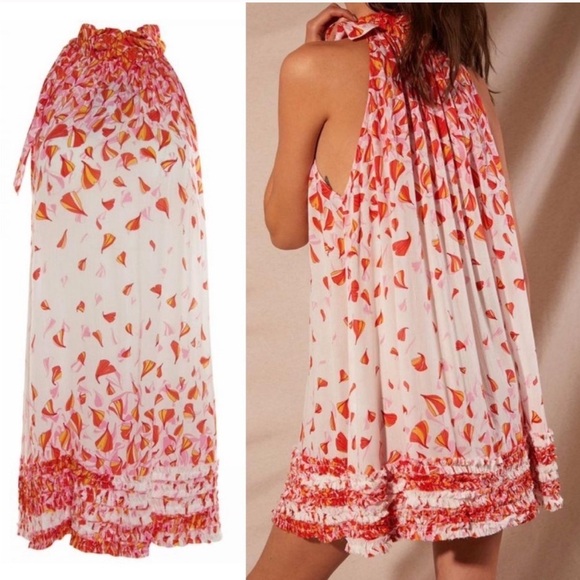 NWT Poupette St Barth Annie Printed Mini Halter Dress in Pink Petale - Picture 2 of 10